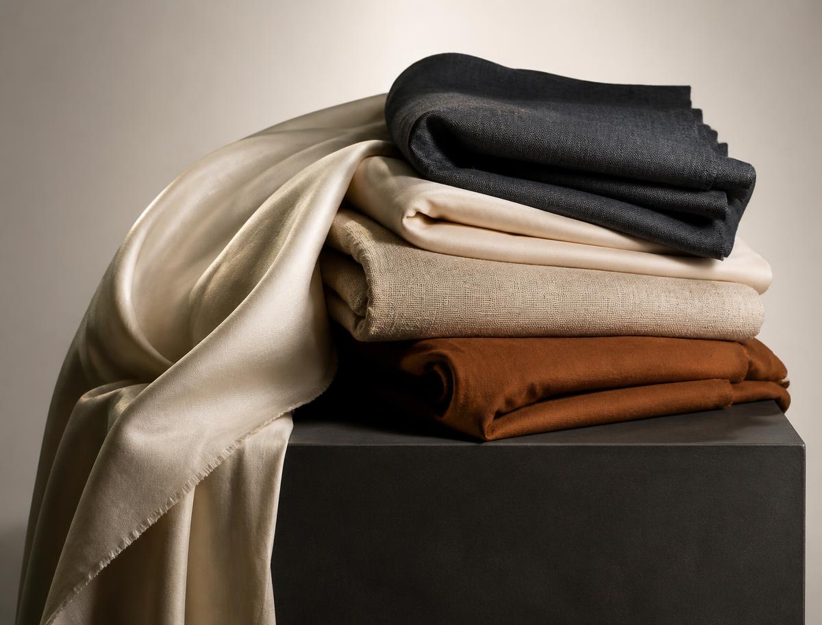 Studio study of the elite fabrics used across the collection
