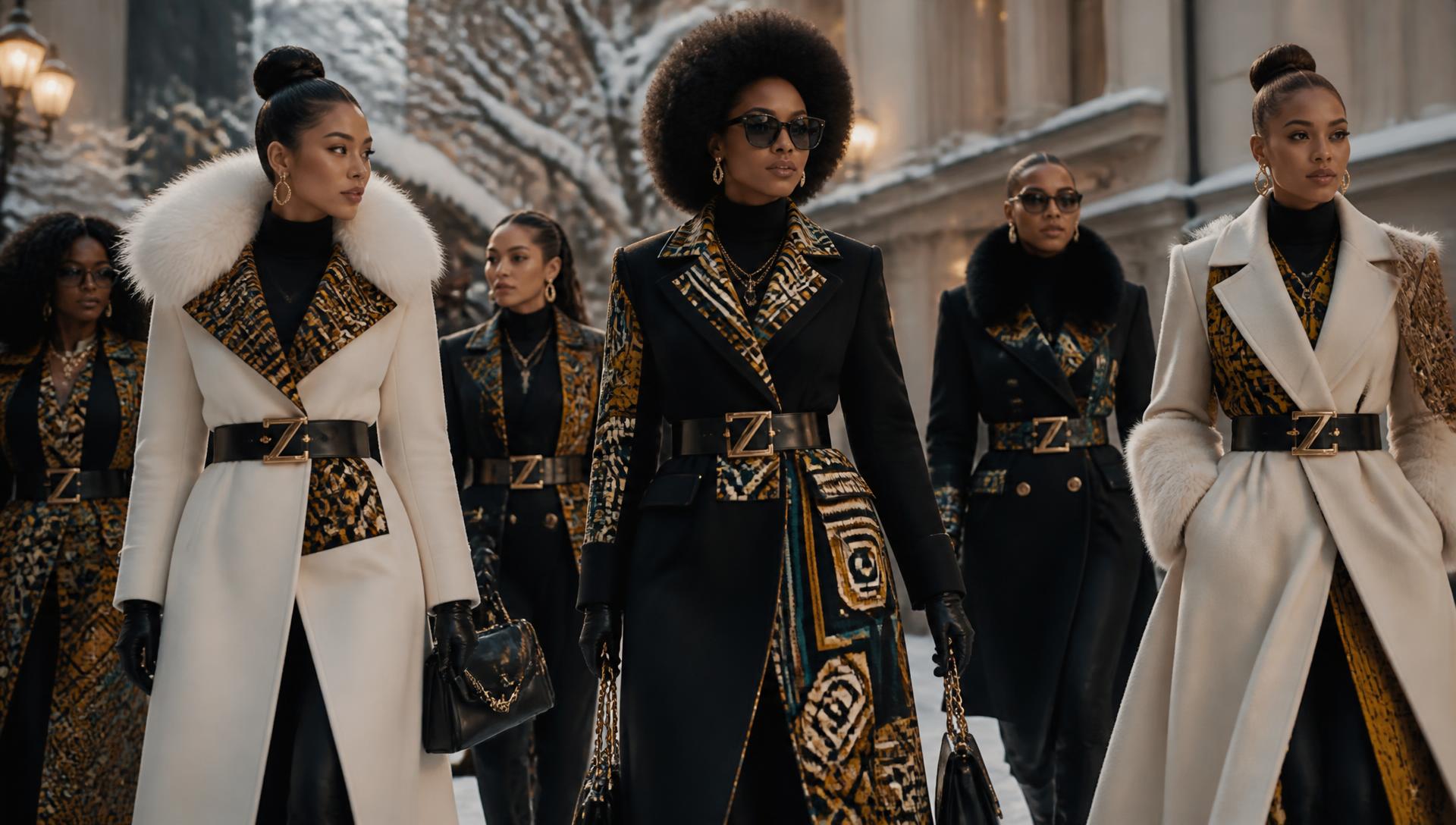 Zipper Vibe winter campaign — heritage coats on a snowy city street